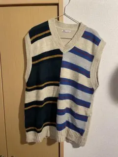 ストライプ ニットベスト Vネック