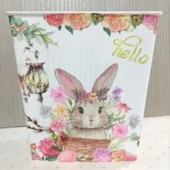 デコパージュ　ウサギと花のデザイン収納ボックス　ダストBOX