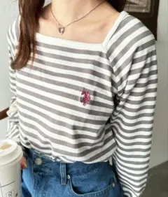 【新品】U.S.POLO ASSN./スクエアネックボーダーロングカットソー長袖