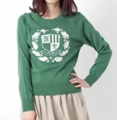 イーハイフンワールドギャラリー　カレッジ風　長袖　ニット　緑