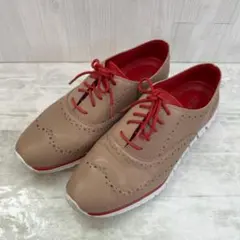 コールハーン　ベージュ・赤 パンチングデザイン カジュアルシューズ24cm