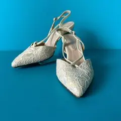 mamian アイボリー レース ポインテッドトゥシューズ　パンプス