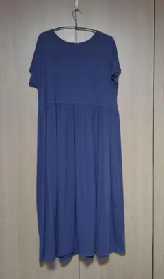 ネイビー 半袖マキシ丈ワンピース フレアシルエット