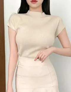 ハイネック 半袖 ニット ベージュ トップス レディース L SHEINのサムネイル