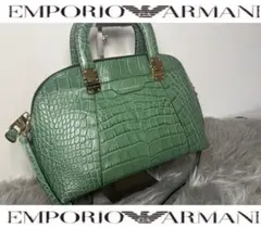 エンポリオアルマーニ クロコ型押しレザー 2WAY ハンドバッグ グリーン