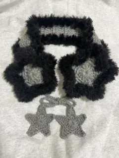 カ*︎様 星 Y2K イヤーマフ 耳あて ハンドメイド 編み物 ブラック グレー