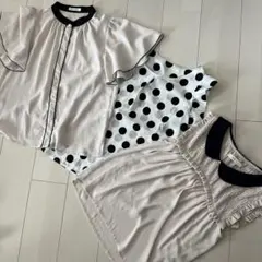 フリル袖・ドット柄・半袖ブラウス　夏に！シフォン！オフィスカジュアル！3枚セット