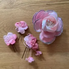 【4点セット】【美品】髪飾り つまみ細工 成人式 振袖 ドレス ピンク