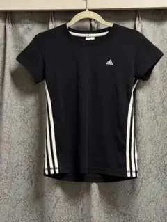 adidas アディダス 半袖 Tシャツ ライン 黒 ラメ スリーストライプス