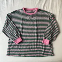 ボーダー 長袖 カットソー ピンク×グリーン XL
