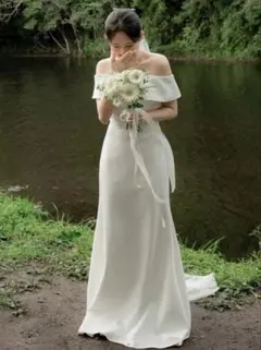 【前撮りドレス】【値下げ中】ぽっちゃりサイズオフショルダーウェディングドレス