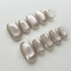 【No.30】 ジェルネイルチップ　グレージュ　ラメ　華奢フレンチ