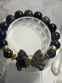 ハンドメイド作家様の作品　シルバーオブシディアン　ブレスレット　チョウ　満天天珠