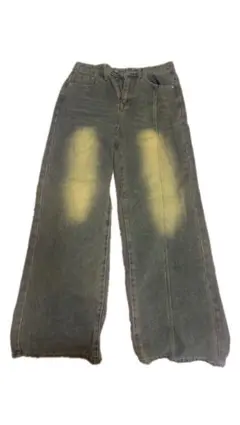 グレー ワイドレッグデニム フェード加工