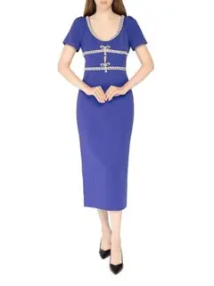 セルフポートレイト ワンピース クリスタル装飾 リボン ブルー UK8 未使用