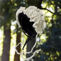 フリル付きヘッドドレス　バブーシュカ　森ガール　ホワイト　アクリルモヘア