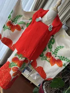3歳七五三着物 アイボリー×オレンジ ジャンク品