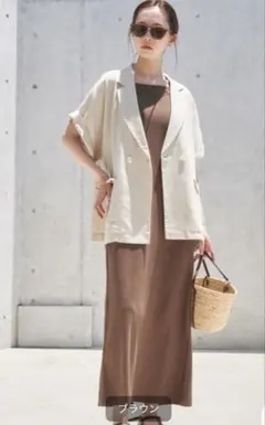 SLOBE IENA カットジョーゼットキャミワンピース　ブラウン　コットン
