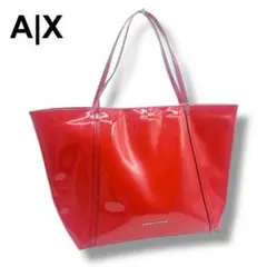 Armani Exchange エナメル トートバッグ レッド 大容量 買い物