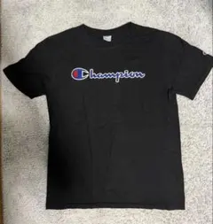Champion ブラック Tシャツ ロゴ刺繍 Mサイズ