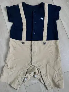 polo ポロ　サスペンダー付きロンパース ネイビー×ベージュ 60〜70サイズ