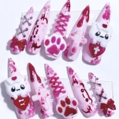 地雷系　量産型　ネイルチップ　あか　ぴんく