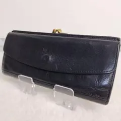 ✨超希少✨IL BISONTE がま口 長財布ロゴ型押し　ブラック　本革　レザー