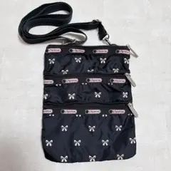 レスポートサック　リボン刺繍ショルダーバッグ　ブラック　ピンク