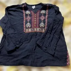 刺繍入り 長袖ブラウス ブラックのサムネイル