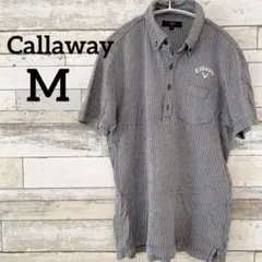 美品 キャロウェイ 【M】ゴルフウェア 半袖ポロシャツ ボタンダウン ストライプ