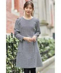 【tocco closet】千鳥格子柄ツイードフレアワンピース M