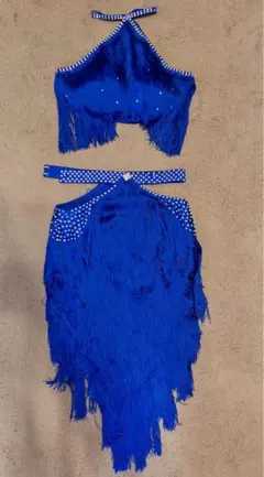 青ベリーダンス衣装　フリンジミニ