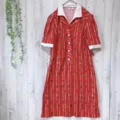 【極希少/フランス製】ヴィンテージ マリン柄 ワンピース カモメ ロープ 赤