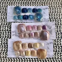 b ネイルチップ　アウトレット　フットネイル　Sサイズ　青　黄色　ピンク　紫