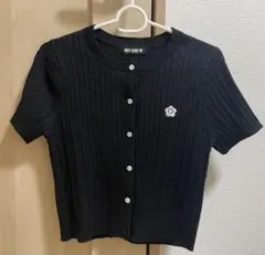 MARY QUANT 半袖ニットカーディガン ブラック デイジー刺繍のサムネイル