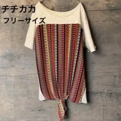 TITICACA F エスニック柄 切替トップス 半袖 リボン オーバーサイズのサムネイル