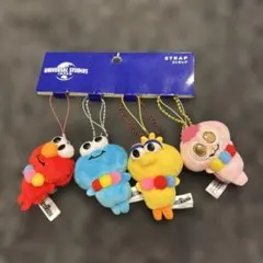 USJセサミストリートぬいぐるみストラップ 4個セットエルモ、クッキー