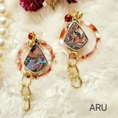 No.73★大ぶり☆レッド系☆チェーン☆ゴールド☆個性的☆ピアス☆イヤリング