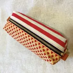 ペンケース　ハート／ストライプ　マルチケース　　　ポーチ　ハンドメイド