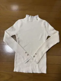 リブ編み フリル ハイネックセーター
