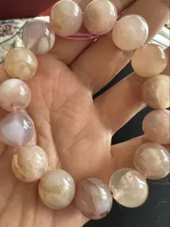 天然石桜瑪瑙！ピンクビーズブレスレット14 mm