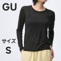 GU ソフトシアー クルーネックT(長袖) ブラック 黒 S