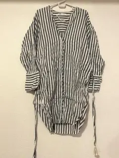 ZARA 青白ゴールドストライプシャツ