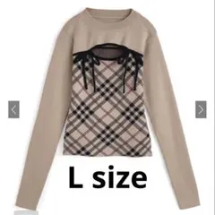 チェック柄フロントオープンリボンニットトップス　ru1374