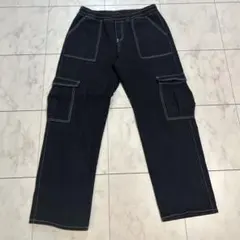 カーゴパンツ ワイドパンツ ステッチ ブラック