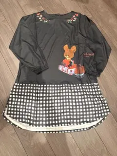 エプロン　くまのがっこう　モノトーン　重ね着風　長袖　チュニック