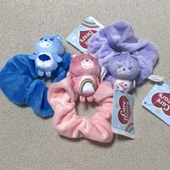 Care Bears マスコット付きシュシュ 3個セット 青　紫　桃色　ケアベア