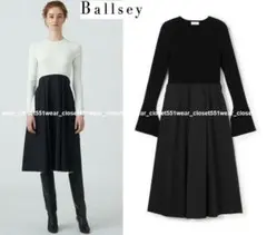 美品トゥモローランドBallsey☆マテリアルコンビベルスリーブワンピース36黒