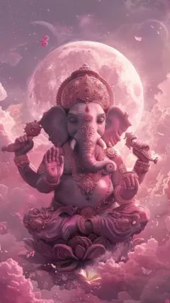 やさしい守護のガネーシャ ピンクムーン アートプリント 2L