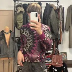 総柄 セーター パープル y2k archive ヴィンテージ 古着 紫